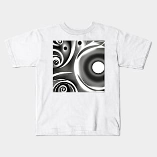 Black and white whirls and circles Kids T-Shirt